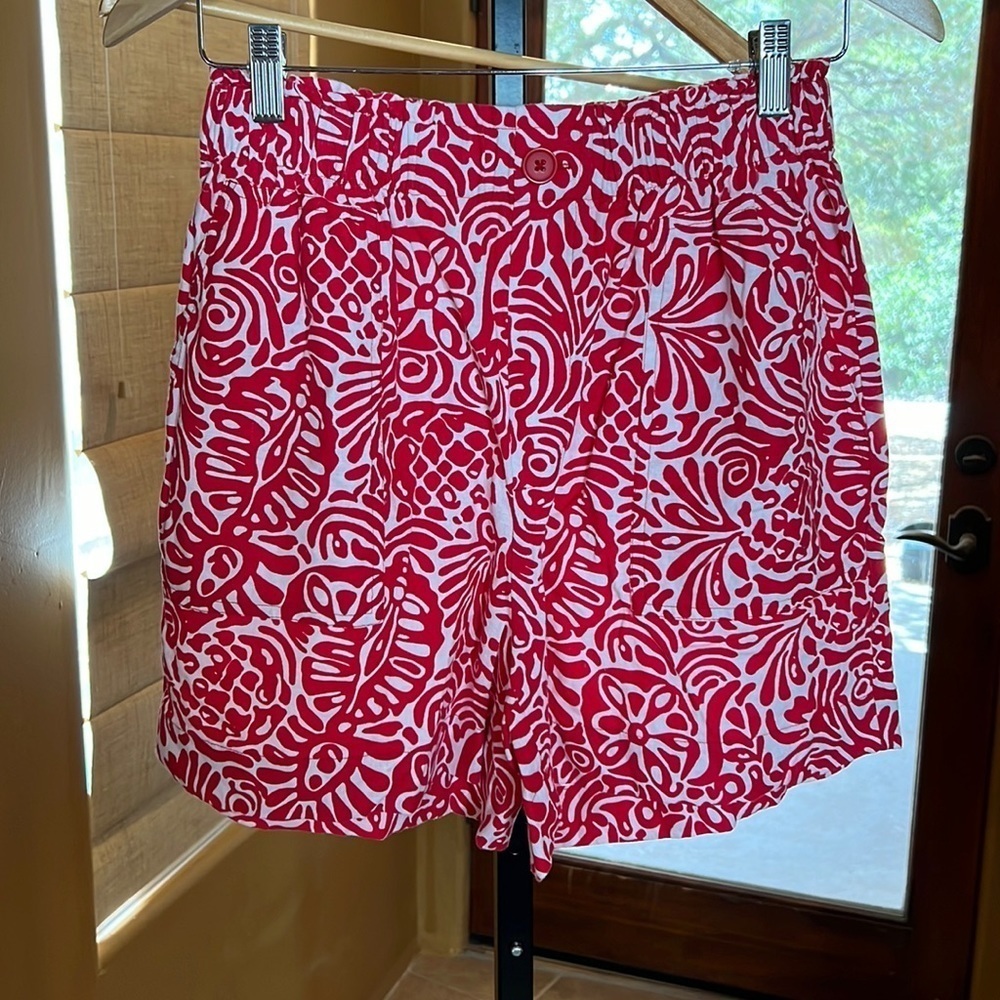 LOFT Red White High Rise Linen Blend Shorts Size XS